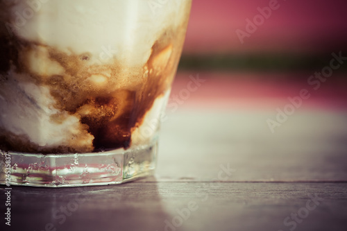 Close up of Affogato coffee, espresso shot with vanilla ice crea