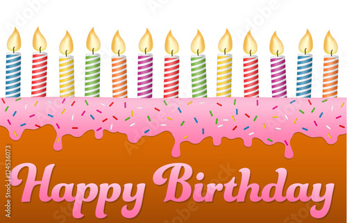 Happy Birthday Glückwünsche mit brennenden Kerzen zum Geburtstag