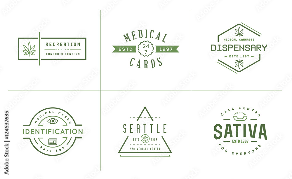 Set of Medical Cannabis Marijuana Sign or Label Template in Vect