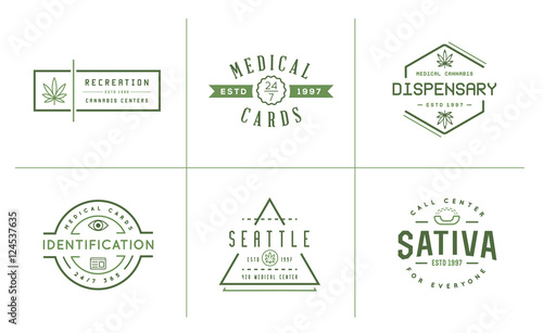 Set of Medical Cannabis Marijuana Sign or Label Template in Vect