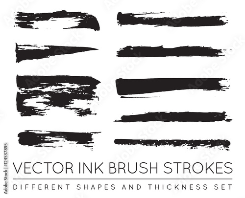 Set of Vector Black Pen Ink Brush Strokes. Grunge Ink Brush Stro
