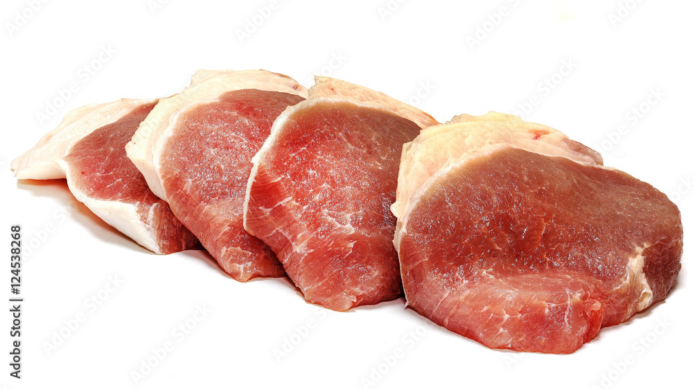 Meat, pork, slices pork loin on a white background Meat, pork, slices pork loin on a white background