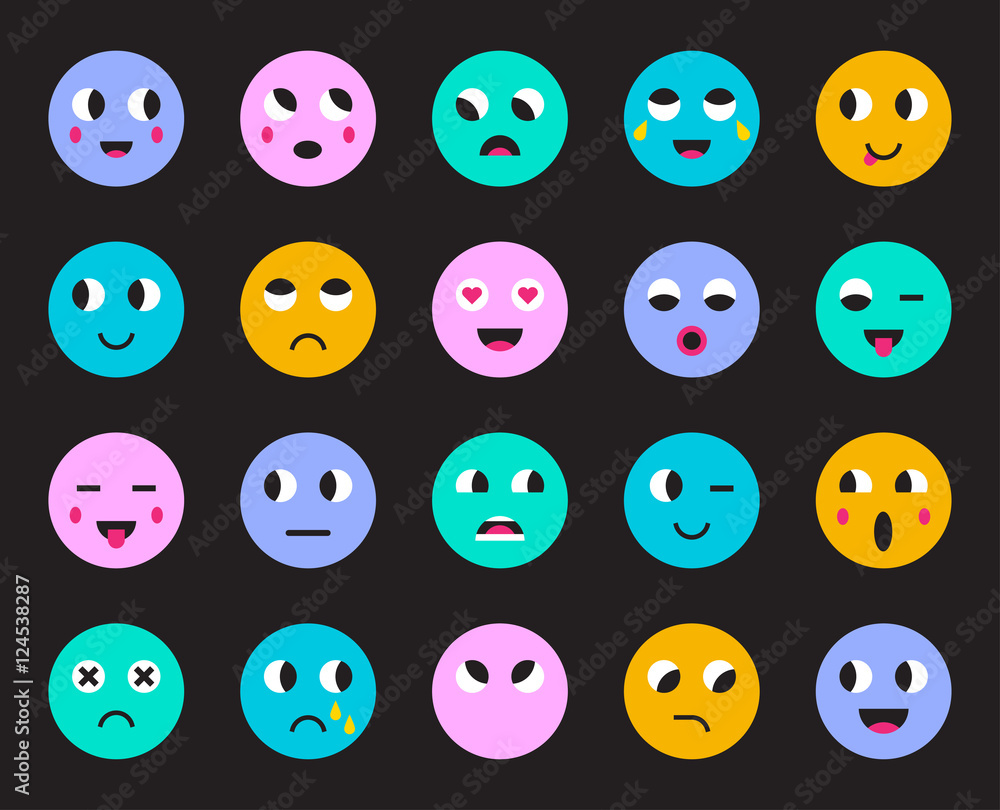 Set of Emoticons or Emoji. Vector Illustration. Set of Emoticons or Emoji. Vector Illustration.