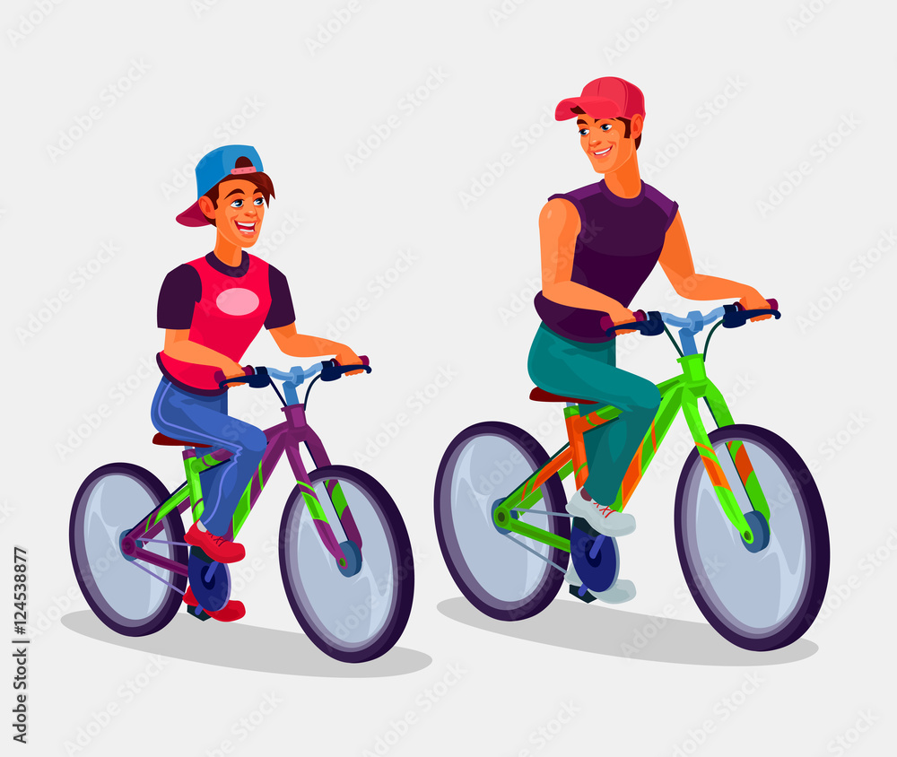 Fototapeta premium Two young men riding bicycles