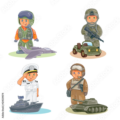 Set vector icons of small children different professions