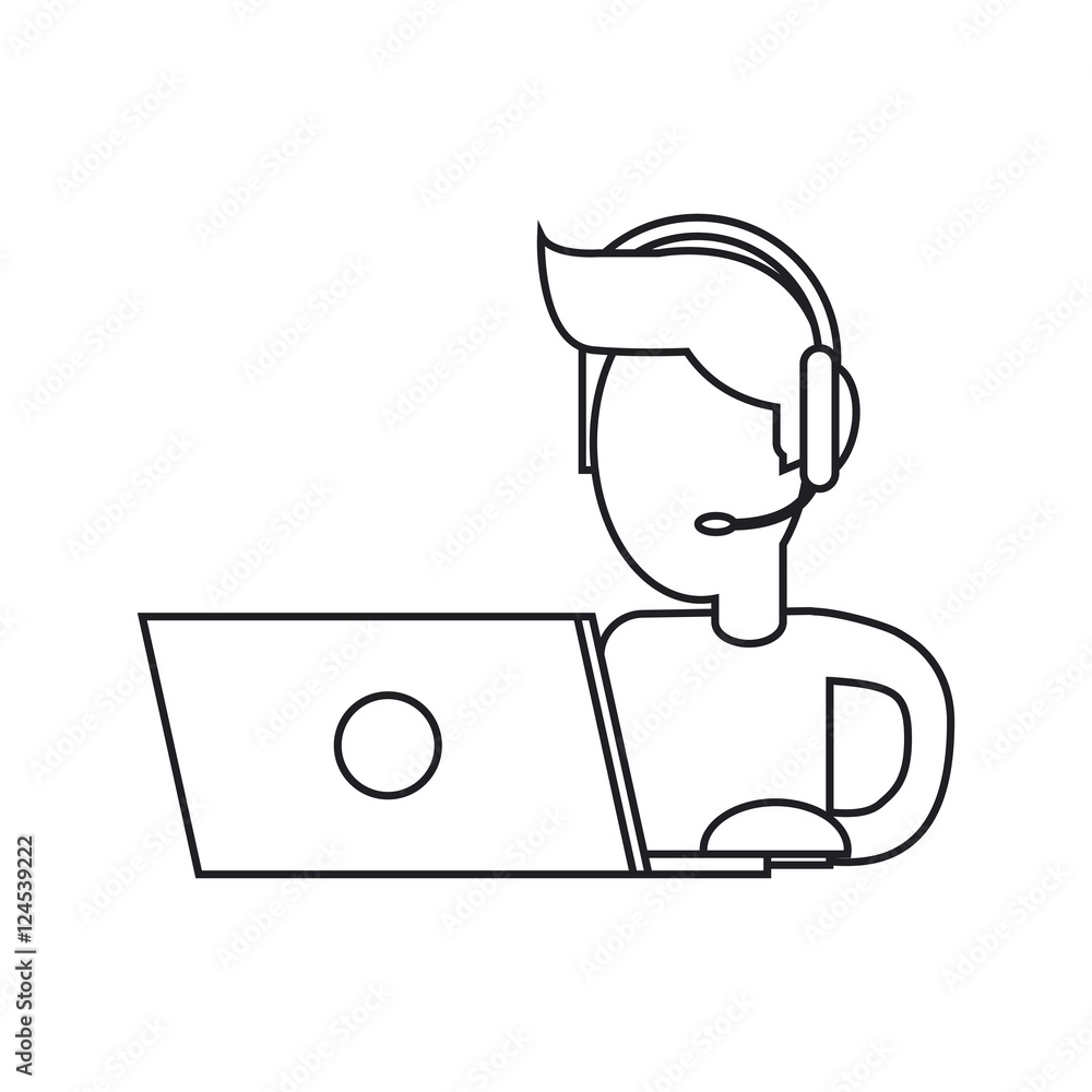 Operator man with laptop icon. Call center technical service and online support theme. Isolated design. Vector illustration Operator man with laptop icon. Call center technical service and online support theme. Isolated design. Vector illustration