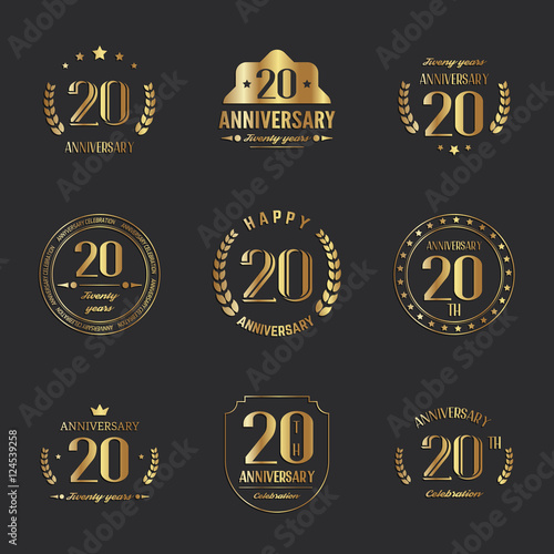 Twenty years anniversary celebration logotype. 20th anniversary logo set.