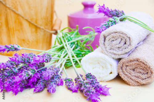 Spa treatment with lavender flowers