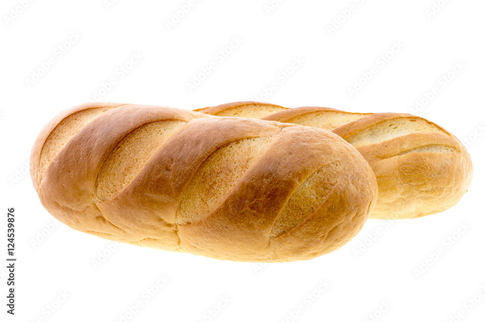 Long loaf bread isolated on white.