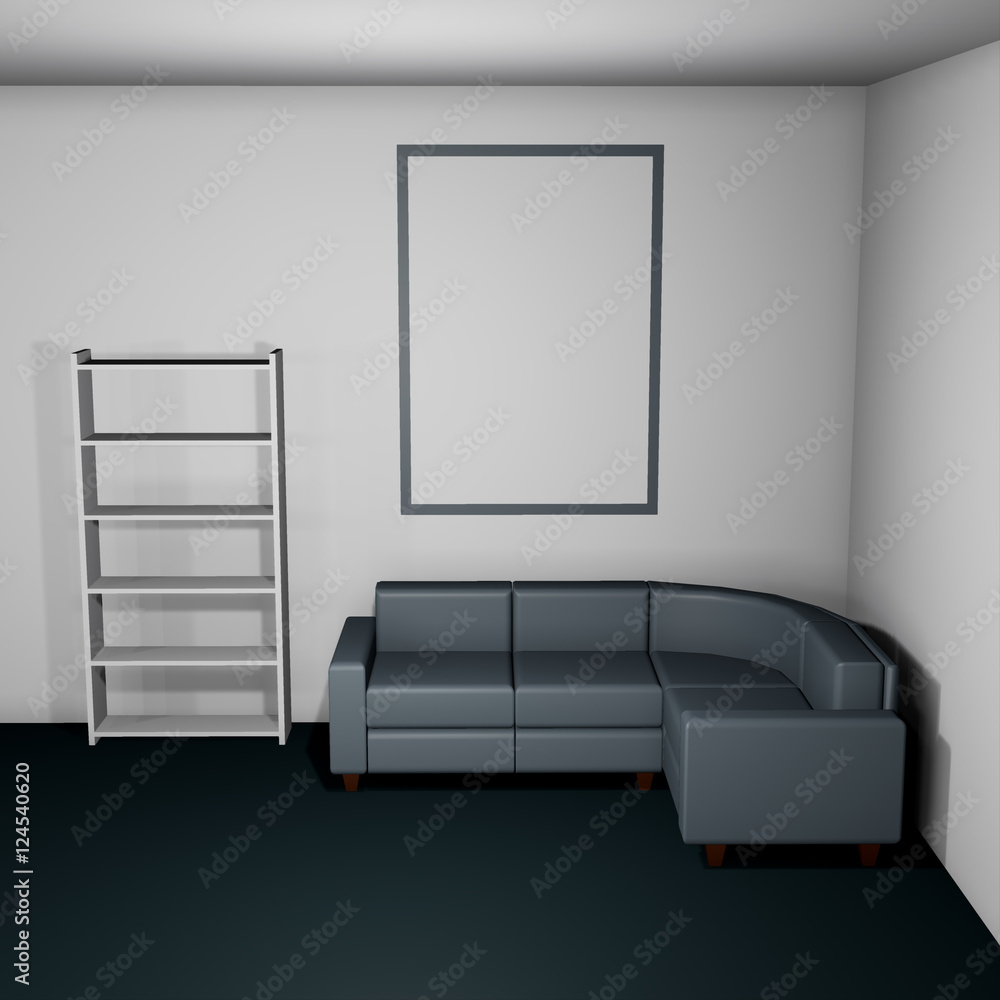 Lit interior mockup 3d illustration Lit interior mockup 3d illustration