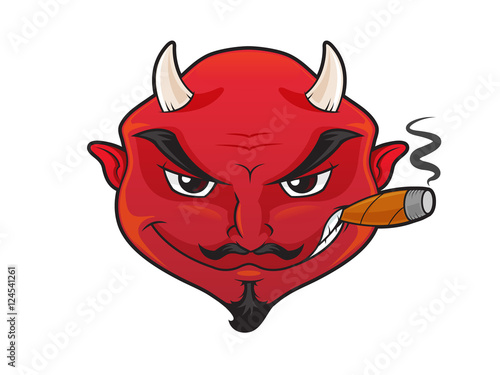 Red devil demon smoking cigar vector illustration