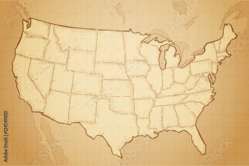 Obraz na plátně Vintage retro textured old map of United States of America vector illustration