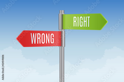 Signpost with right and wrong direction arrows vector illustration