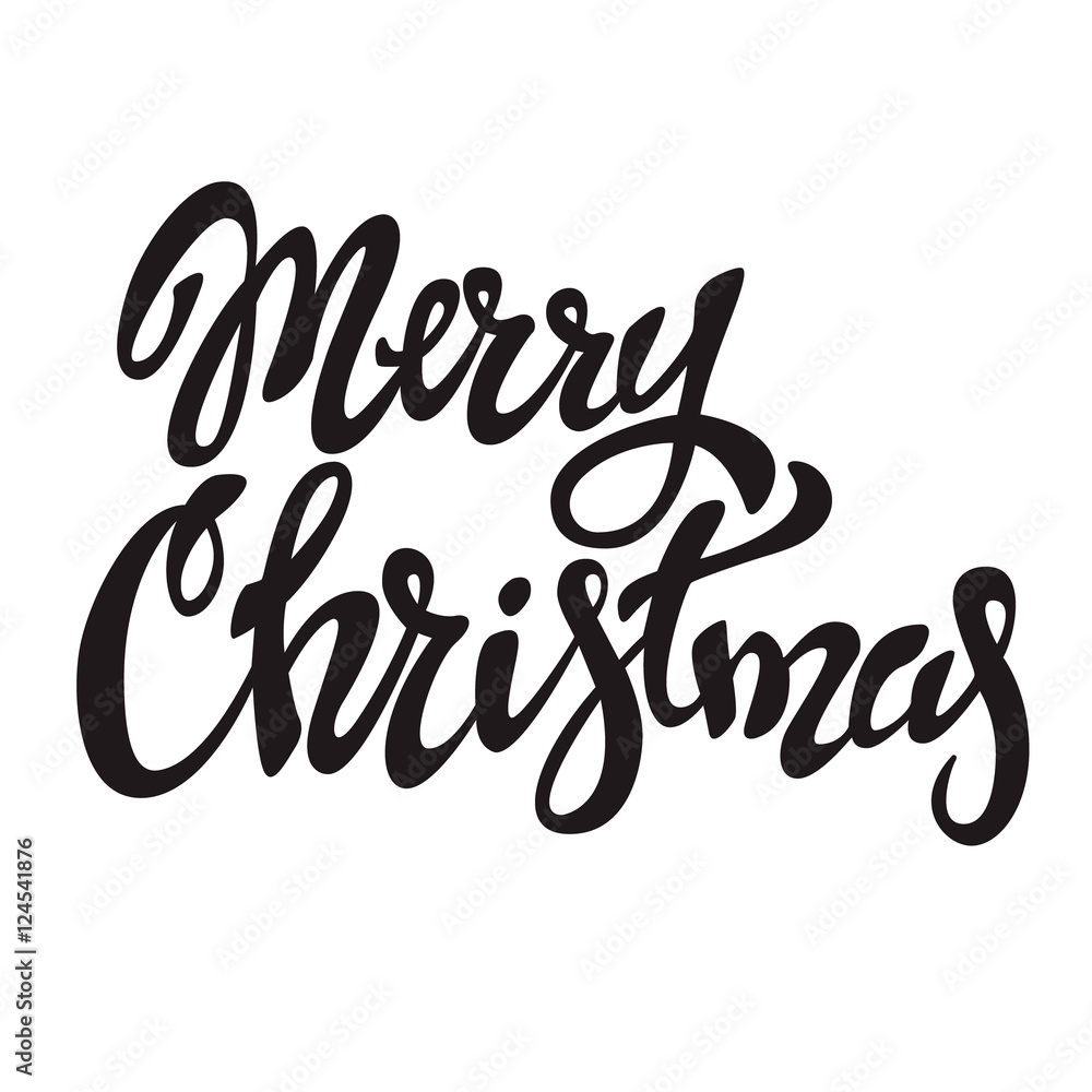 Merry Christmas. Hand drawn lettering on light background.