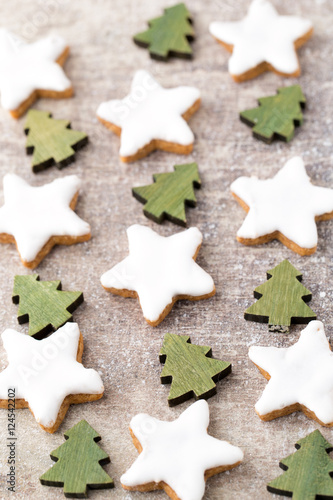 Christmas cookies with small christmas decoration.