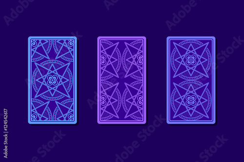 Tarot cards by reverse side. Classic designs. Vector illustration