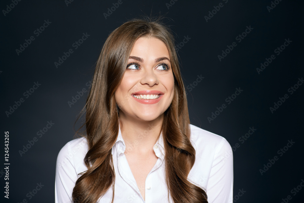 Long hair woman close up face portrait on black background Long hair woman close up face portrait on black background