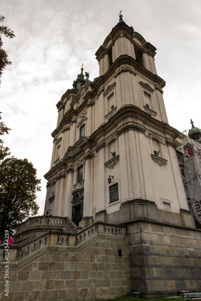 Fototapeta premium Pauline Church on the Rock in Krakow, Poland, Baroque style facade.