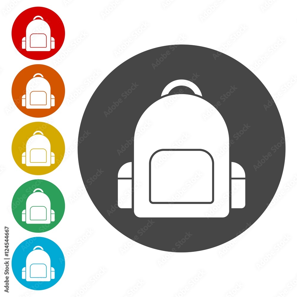 School Backpack Icon with Color Variations School Backpack Icon with Color Variations