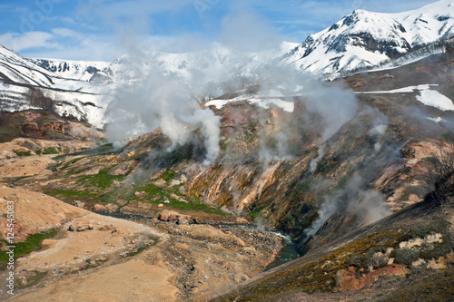 Mountainous terrain and  gas emissions in the Valley of Geysers photo