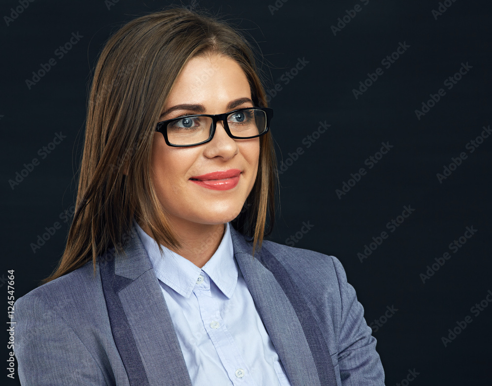 Close up face portrait of business woman with glasses. Close up face portrait of business woman with glasses.