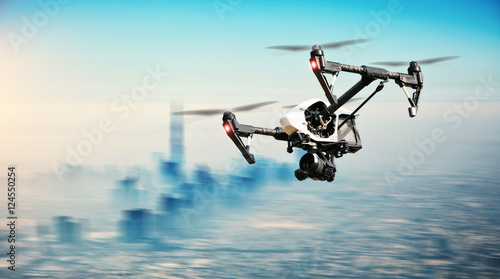 Fototapeta Naklejka Na Ścianę i Meble -  Drone flying above Dubai city