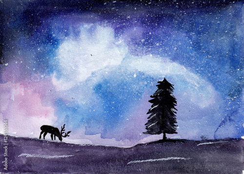 Deer on watercolor galaxy background © diananemesu
