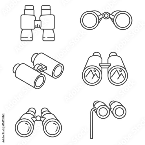 binoculars set. optical instruments, linear symbols collection