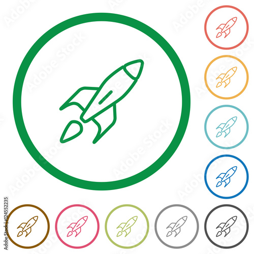 Launched rocket flat icons with outlines