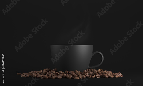 Black cup of coffee against black background