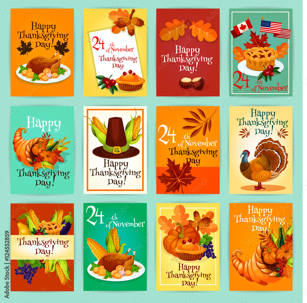 Fototapeta premium Thanksgiving Day greeting cards, posters set