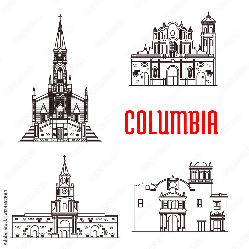Fototapeta premium Icons of Columbian famous buildings