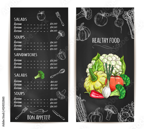 Vegetarian healthy food menu chalk sketch