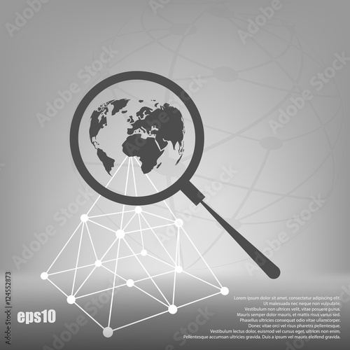 Analyzing the world. Magnifier glass with globe