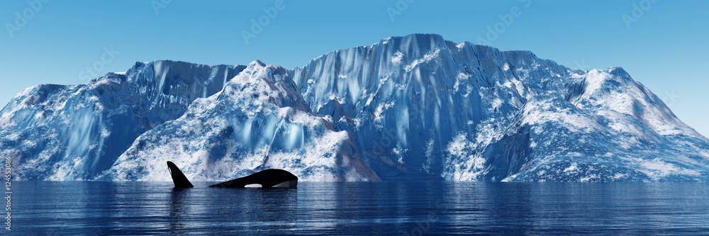 panorama of the northern landscape. iceberg in the sea. winter landscape. 

