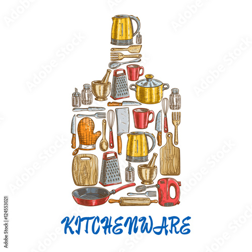 Kitchen utensils and kitchenware emblem