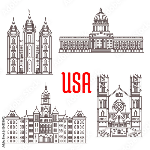 Famous buildings symbols and icons of US photo