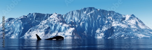 panorama of the northern landscape. iceberg in the sea. winter landscape. 