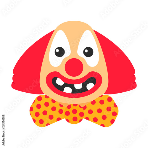 Clown happy vector cartoon with bow and big smile without teeth.