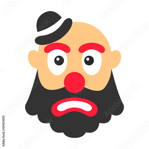Clown sad vector cartoon with big beard and small hat.