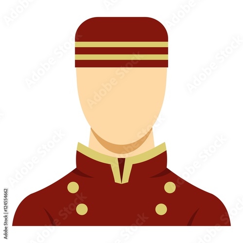 Doorman in red uniform icon. Flat illustration of doorman vector icon for web design