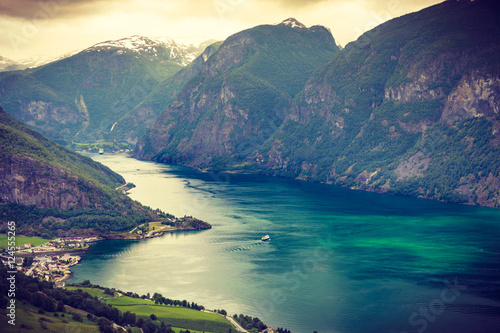 View of the fjords at Stegastein viewpoint in Norway © Voyagerix