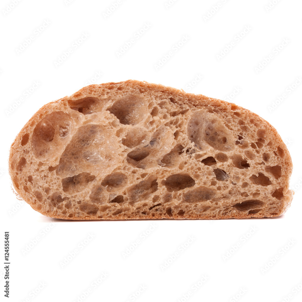 Slice of fresh ciabatta bread isolated on white background cutou