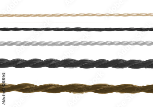 a set of threads of different thickness isolated on white