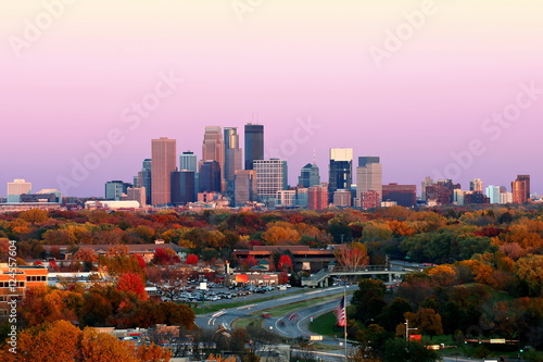 Minneapolis Skyline during Autumn at Sunset from Plymouth, Minnesota