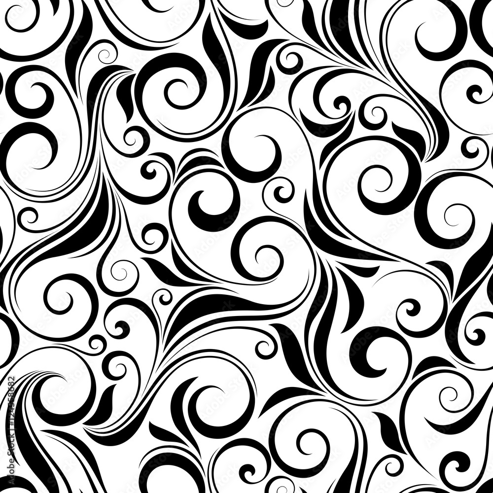 Fototapeta premium Vector black and white seamless floral pattern.