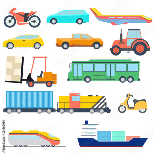 Transport flat icon. Perfect flat car ship and plane icons. Vector illustration