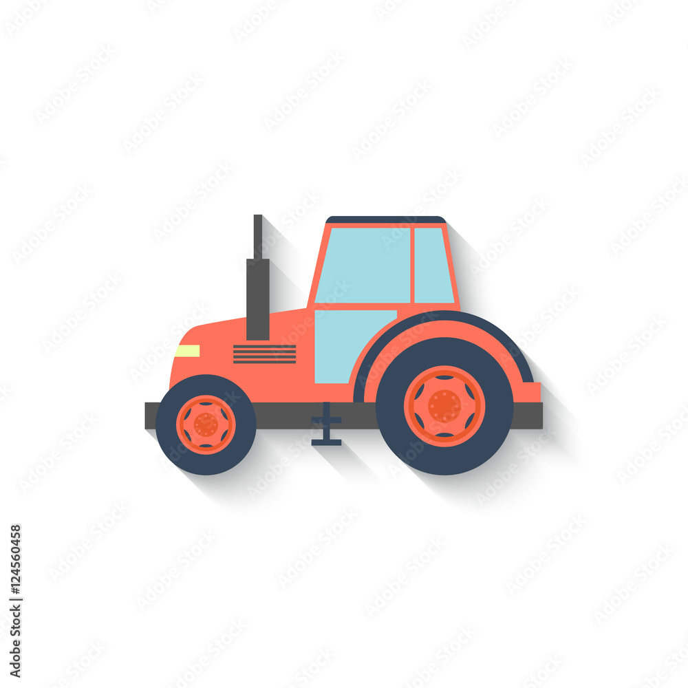 Flat Design Tractor Isolated on white Background. Vector
