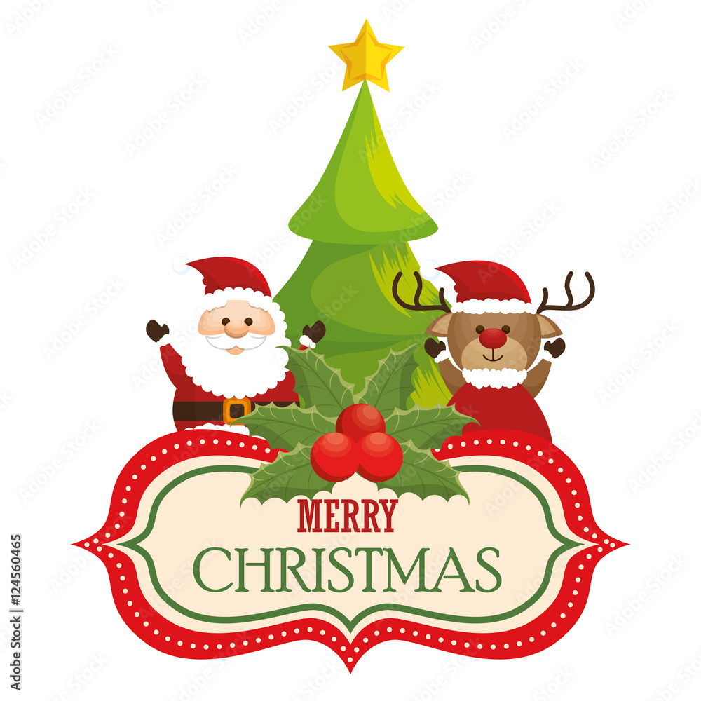 greeting card merry christmas santa reindeer and pine vector illustration eps 10 greeting card merry christmas santa reindeer and pine vector illustration eps 10