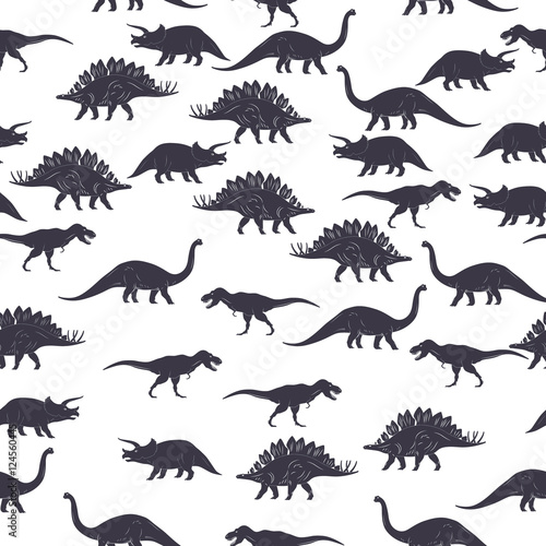 Dinosaur black and white seamless pattern. Vector